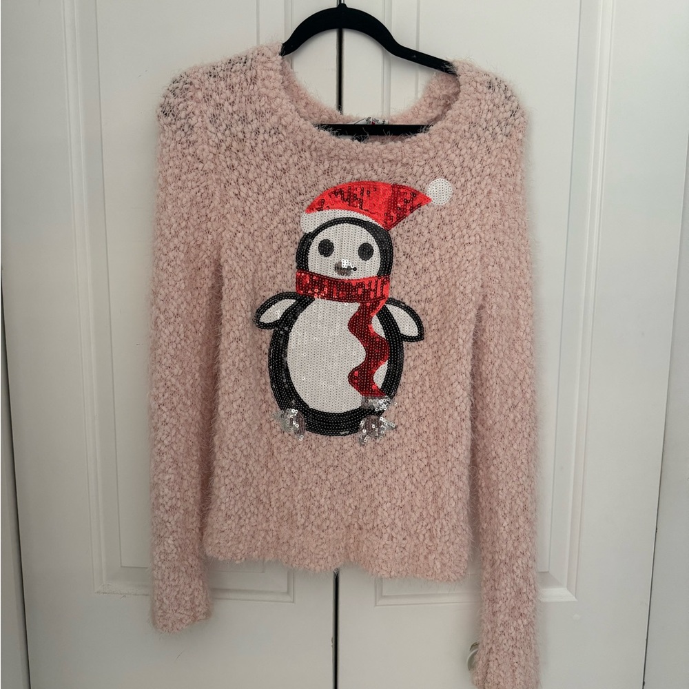 Cozy Pink Penguin Sweater